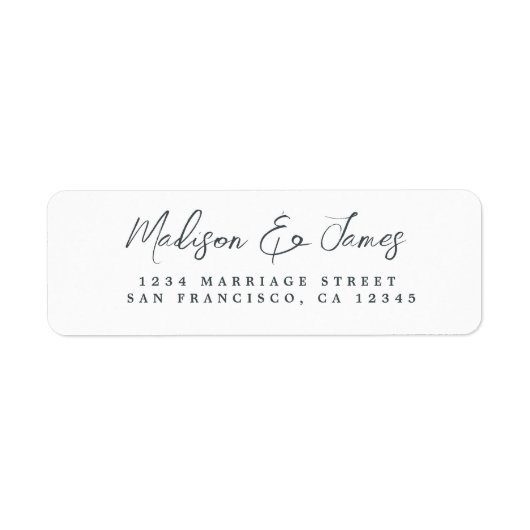 Elegant Script Black White Wedding Return Address Etiket (Voorkant)