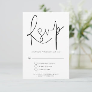 Elegant Script Black White Wedding RSVP Kaartje