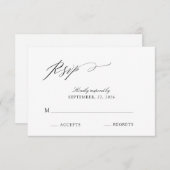 Elegant Script Black & White Wedding RSVP Kaartje (Voorkant / Achterkant)