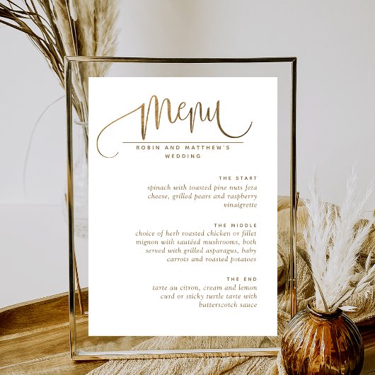 Élégant script, blanc et Mariage or menu