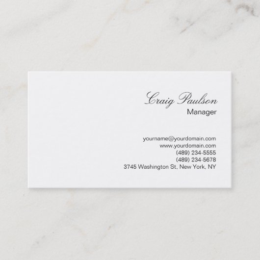 Élégant Script Blanc Plain Carte de visite simple (Devant)