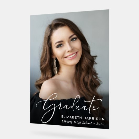 Élégant script blanc superposition photo Graduatio (Angle)