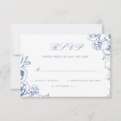 Elegant Script  Blauw Bloementuin Bruiloft RSVP Kaartje (Voorkant)