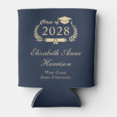 Elegant Script Blauw Goud Afstuderen Blikjeskoeler (Voorkant)