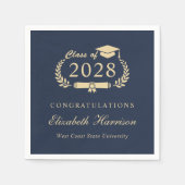 Elegant Script Blauw Goud Afstuderen Servet (Voorkant)