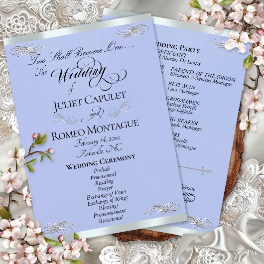 Elegant Script - Blauwe/Zilveren Huwelijk Programma