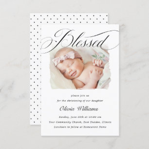 Elegant Script Blessed Christening Baptism Foto I Kaart