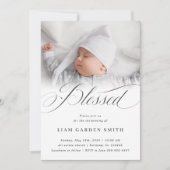Elegant Script Blessed Christening Baptism Foto Kaart (Voorkant)
