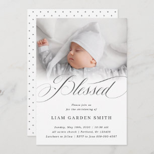 Elegant Script Blessed Christening Baptism Foto Kaart