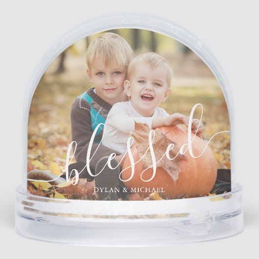 Elegant Script "Blessed" Photo Snow Globe (Arrière)