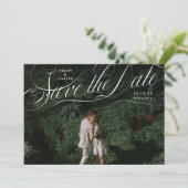 Elegant script bloeiende foto save the date (Staand voorkant)