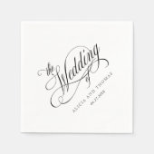 Elegant Script Bloeit Bruiloft in Wit Servet (Voorkant)