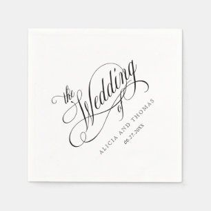 Elegant Script Bloeit Bruiloft in Wit Servet