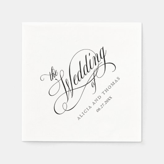 Elegant Script Bloeit Bruiloft in Wit Servet (Voorkant)