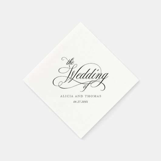 Elegant Script Bloeit Bruiloft in Wit Servet (Hoek)