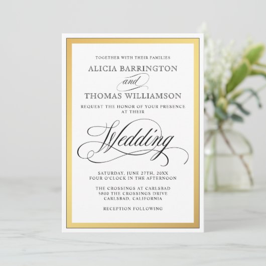 Elegant script bloeit bruiloft uitnodiging (Staand voorkant)