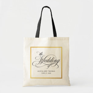 Elegant script bloeit gepersonaliseerde bruiloft tote bag