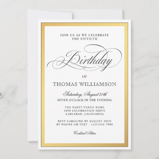Elegant script bloeit gouden vijftigste verjaardag kaart (Voorkant)