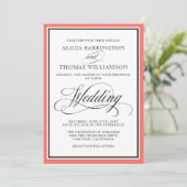 Elegant script bloeit met Coral Border Kaart (Staand voorkant)