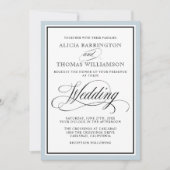 Elegant script bloeit met Dusty Blue Border Kaart (Voorkant)