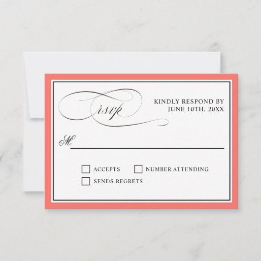 Elegant script bloeit RSVP koraal rand Kaartje (Voorkant)
