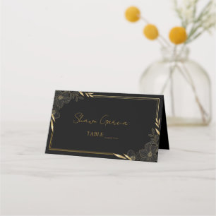 Elegant script bloeit zwart & goud bruiloft plan