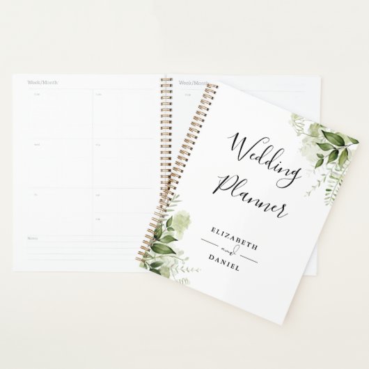 Elegant Script Bloemen groen bruiloft Planner (Display)