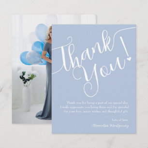 Elegant Script Blue Boy Baby shower Foto Bedankkaart