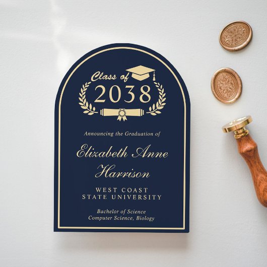 Elegant Script Blue College Graduation Party Arch Kaart