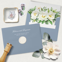 Élégant Script Blue Floral Mariage d'adresse perso
