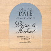 Elegant script Blue Gradient Wedding Save the Date Acryl Uitnodigingen (Voorkant)