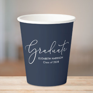 Elegant Script Blue Graduation Party Papieren beke Bekers