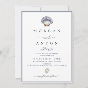 Elegant script Blue Nautical Wedding Kaart