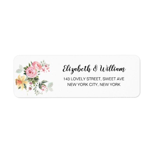 Elegant Script Blush Floral Simple Modern Wedding Etiket (Voorkant)