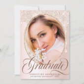 Elegant Script Blush Glitter Foto 2025 Afstuderen Aankondiging (Voorkant)