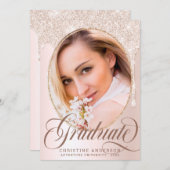Elegant Script Blush Glitter Foto 2025 Afstuderen Aankondiging (Voorkant / Achterkant)
