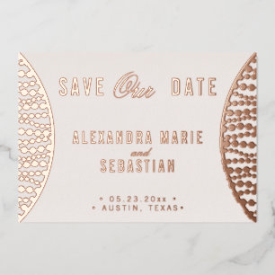 Elegant Script Blush Pearl Save the Date Roos Gold Folie Uitnodiging