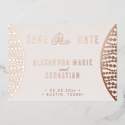 Elegant Script Blush Pearl Save the Date Roos Gold Folie Uitnodiging (Voorkant)
