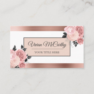 Elegant Script Blush Roos Floral & Folie Visitekaartje