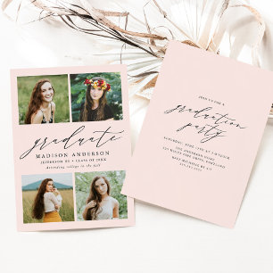 Elegant Script Blush Roze 4 Foto Graduation Party Kaart