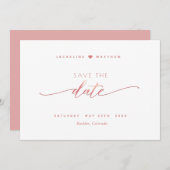 Elegant script, blush roze, eenvoudige bruiloft save the date (Voorkant / Achterkant)