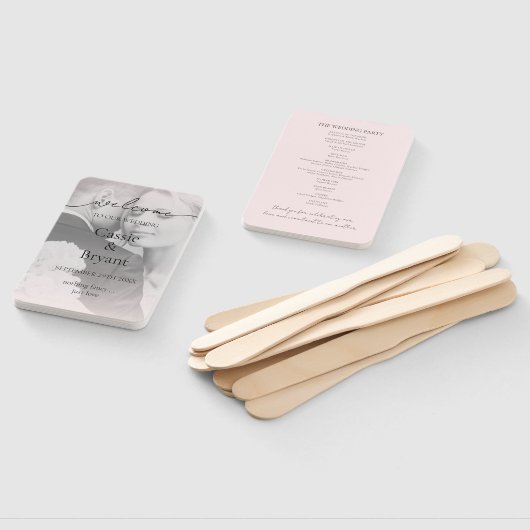 Elegant Script Blush Roze Foto Trouwprogramma Handwaaier (Niet-gemonteerd)