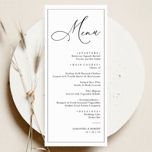 Élégant Script Blush Simple Mariage Dîner Menu