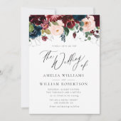 elegant script bogundy navy bruiloft kaart (Voorkant)