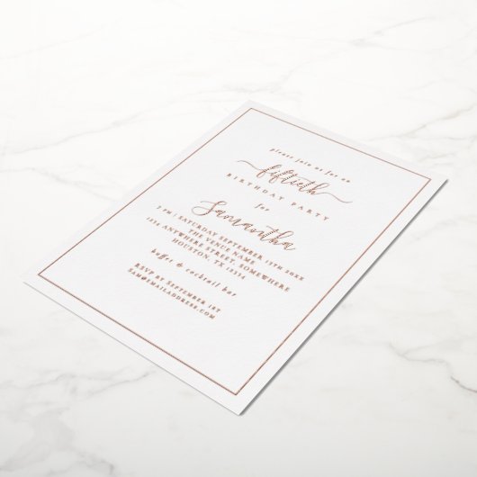 Elegant Script Border 50e verjaardagsfeestje luxe Folie Uitnodiging (Gedraaid)