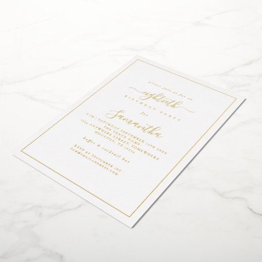 Elegant Script Border 80ste verjaardagsfeestje lux Folie Uitnodiging (Gedraaid)