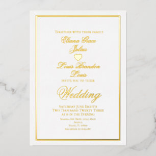 Elegant Script Border Heart Weddenschap geperst Folie Uitnodiging