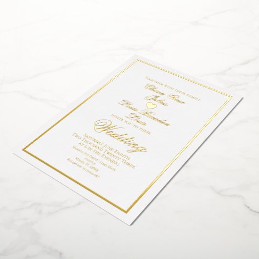 Elegant Script Border Heart Weddenschap geperst Folie Uitnodiging (Gedraaid)