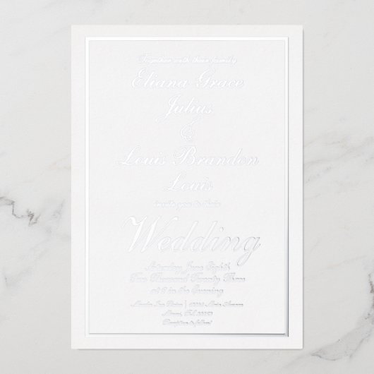Elegant Script Border Wedding geperst Silver Folie Uitnodiging (Voorkant)