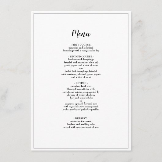 Élégant Script Borders Mariage Dîner Menu (Devant)